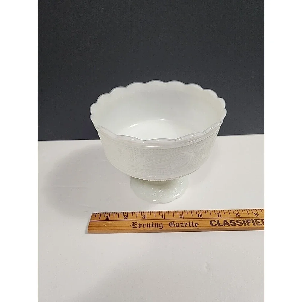 Vintage E.O. Brody Co. Milk Glass Pedestal Bowl M6000  CO USA 5.5
